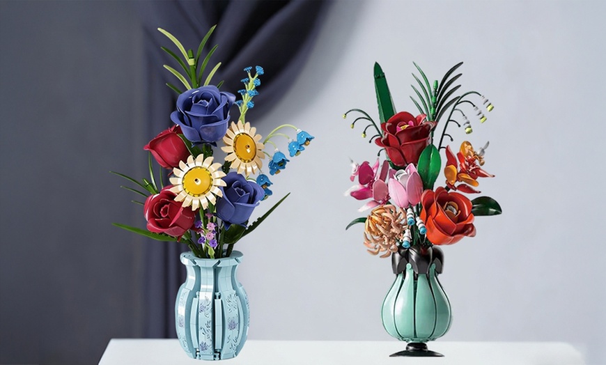 Image 1: Set de construction de bouquet de fleur en blocs