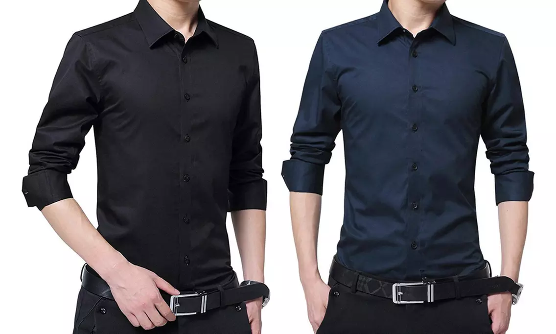 Set di 2 camicie uomo slim, taglio sartoriale, in cotone