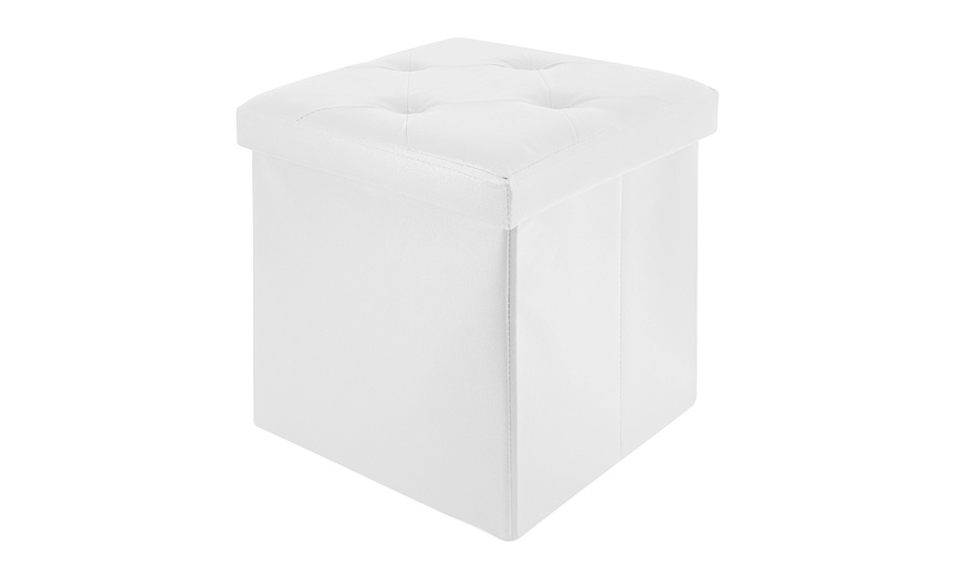 Image 2: Soft Upholstered Pouf with Hidden Storage