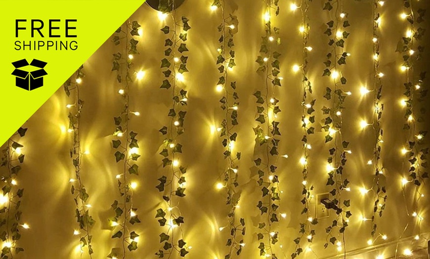 Image 1: 10 Meter Artificial Ivy Leaves Light String