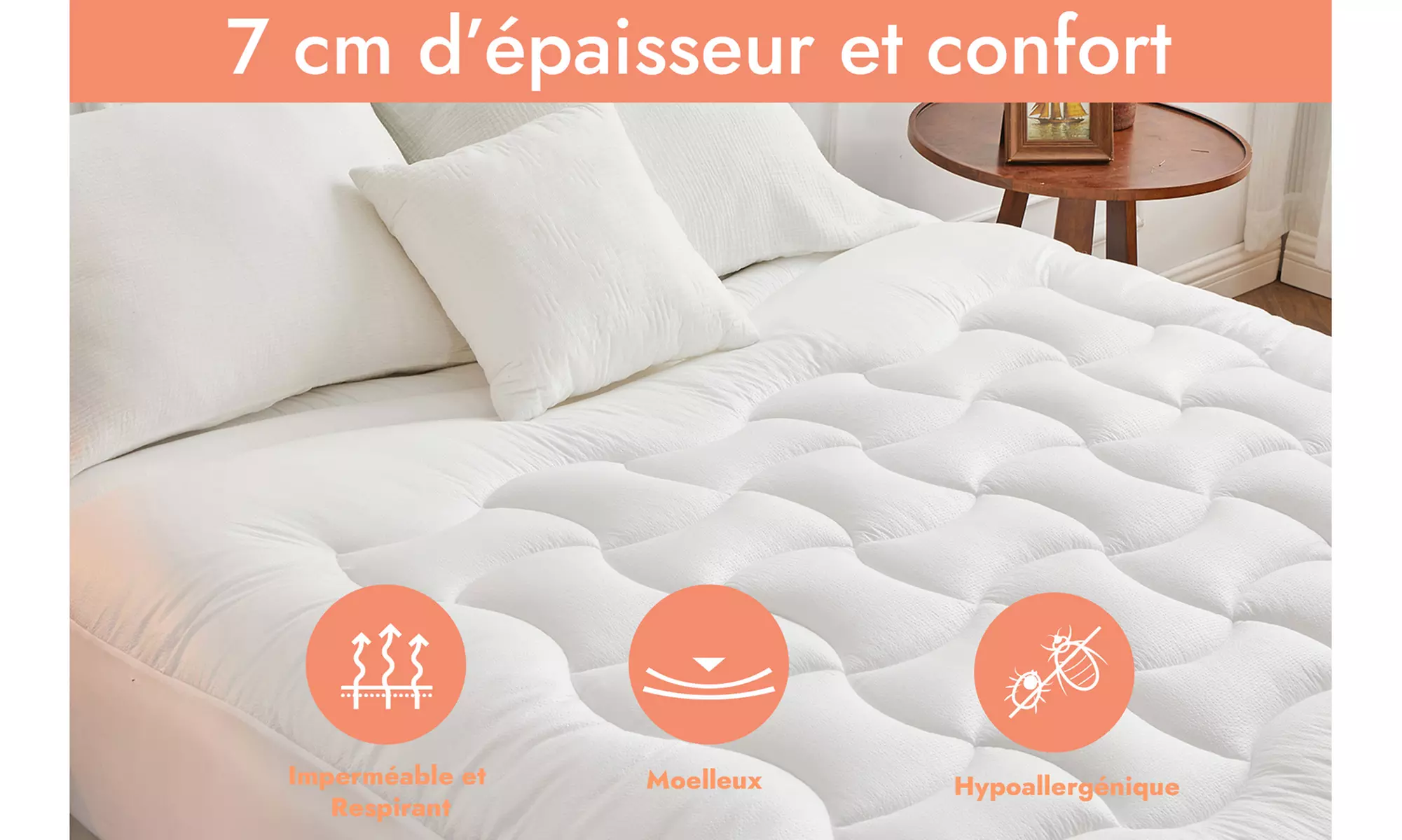 Surmatelas Confort 100 % microfibre imperméable, Sampur