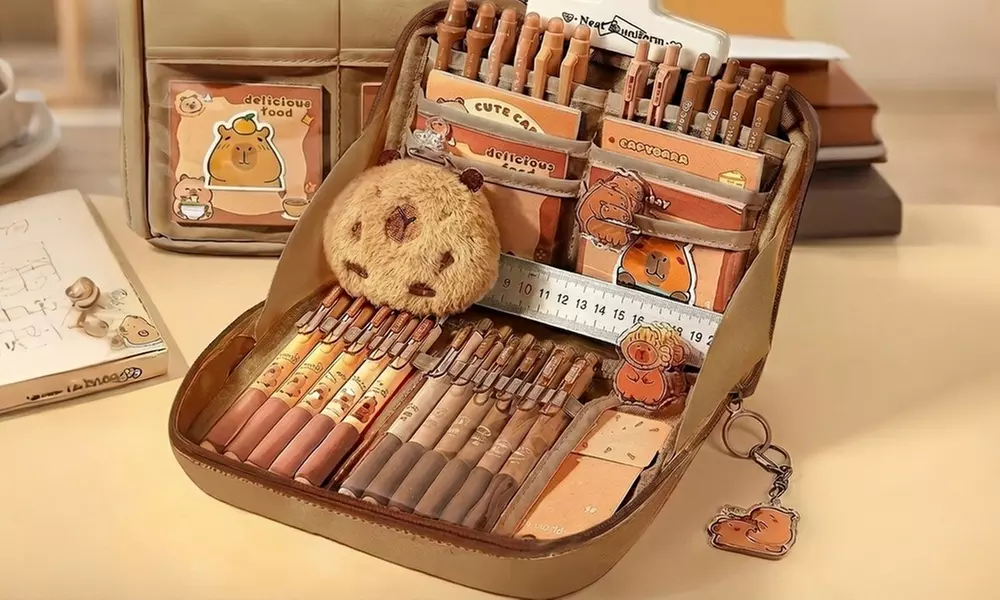 Astuccio portapenne in tessuto Oxford con motivo a cartoni animati