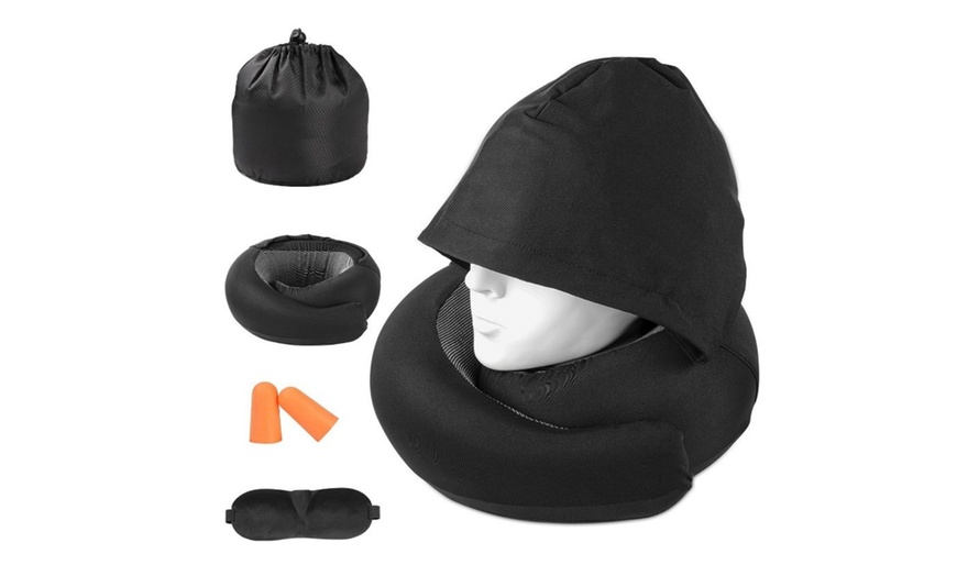 Image 3: Memory Foam Hooded Neck Pillow