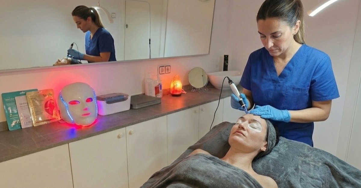 Tratamiento facial de microneedling con vitaminas y máscara LED en Valencia