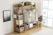 Freestanding Bamboo Rack with Storage Shelf and Hooks - Image 3