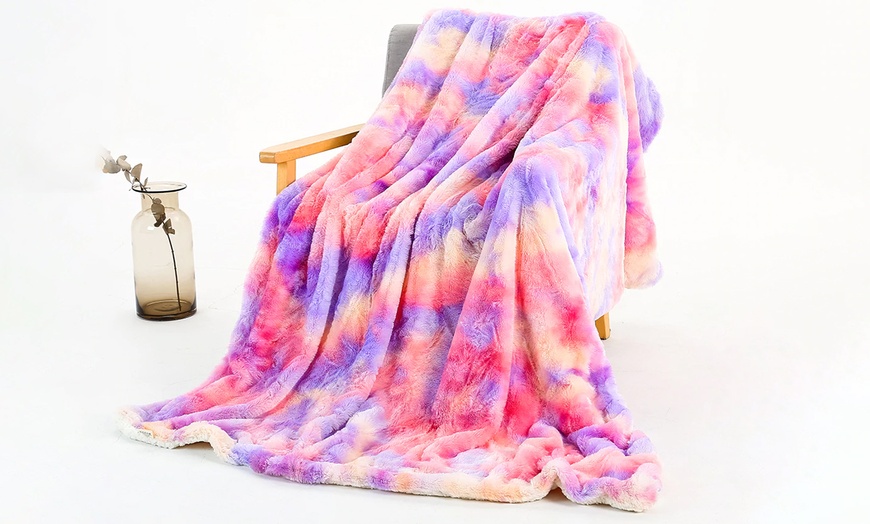 Image 2: Rainbow Plush Throw Blanket