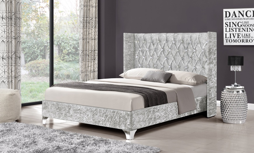 Image 5: Diamante Button Wing Back Bed