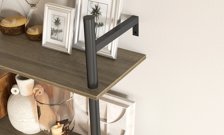 Image 7: HomCom Wall Shelf Unit with Four Hooks for Living Room, Entryway