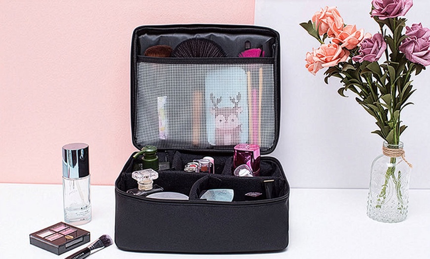 Image 3: Oxford Cosmetic Makeup Case Storage Handle Organizer Travel Kit Brush Bag Set