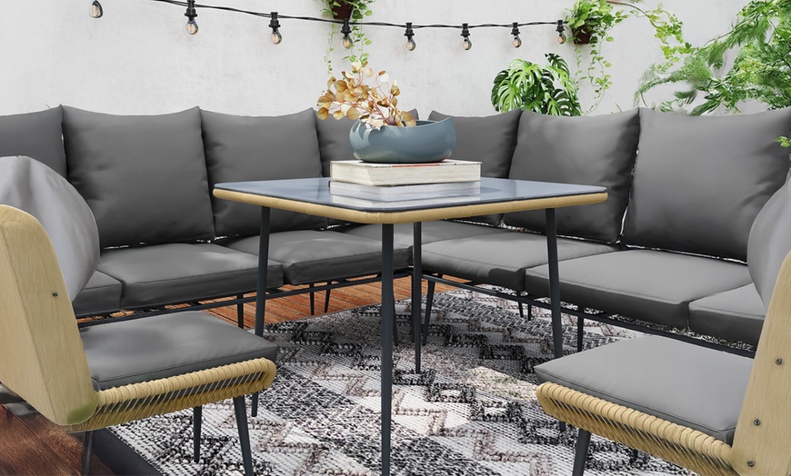 Image 3: Outsunny Six-Piece Steel Garden Sofa Set with Tempered Glass Table