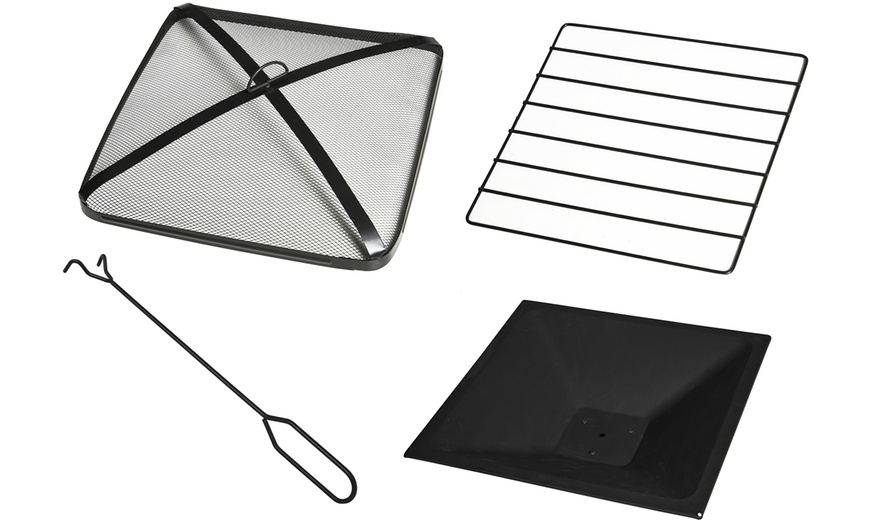 Image 8: Outsunny Square-Shaped Fire Pit Table with Optional Grill Shelf