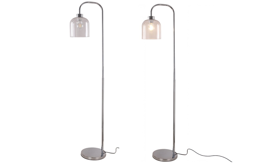 Image 2: Living And Home Chrome Floor Lamp with Clear Glass Shade, 150cm Height