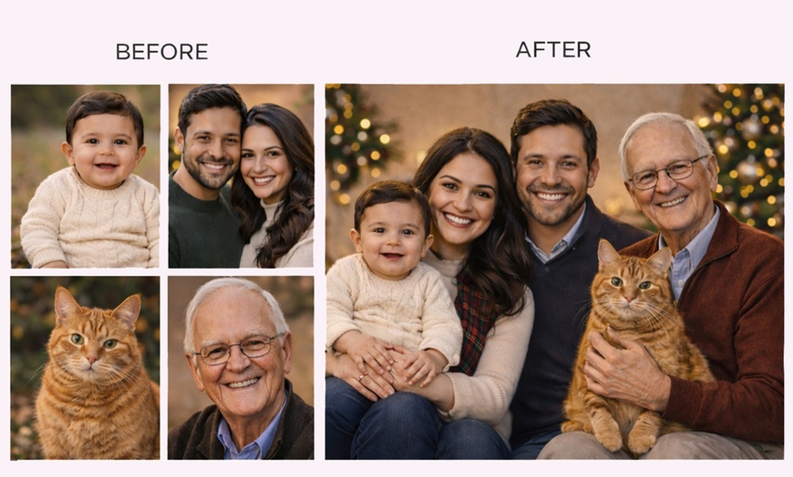 Image 5: Create One Image: Custom Digital Family Photo Merge– Add People /Pets
