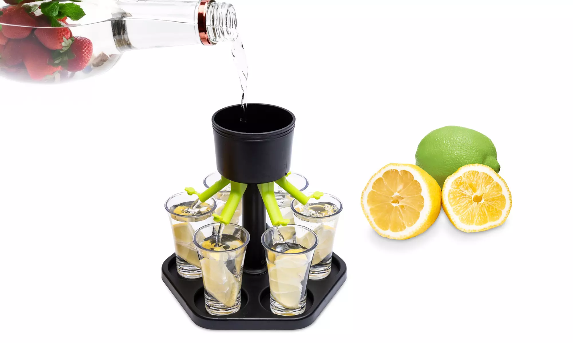 6 Shot Liquor Dispenser/Holder Set with 6 Shot Acrylic Glasses