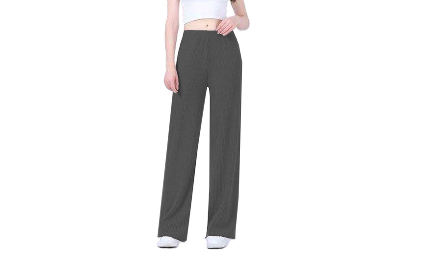 Image 8: Wide Leg Rib Knit Casual Bottoms