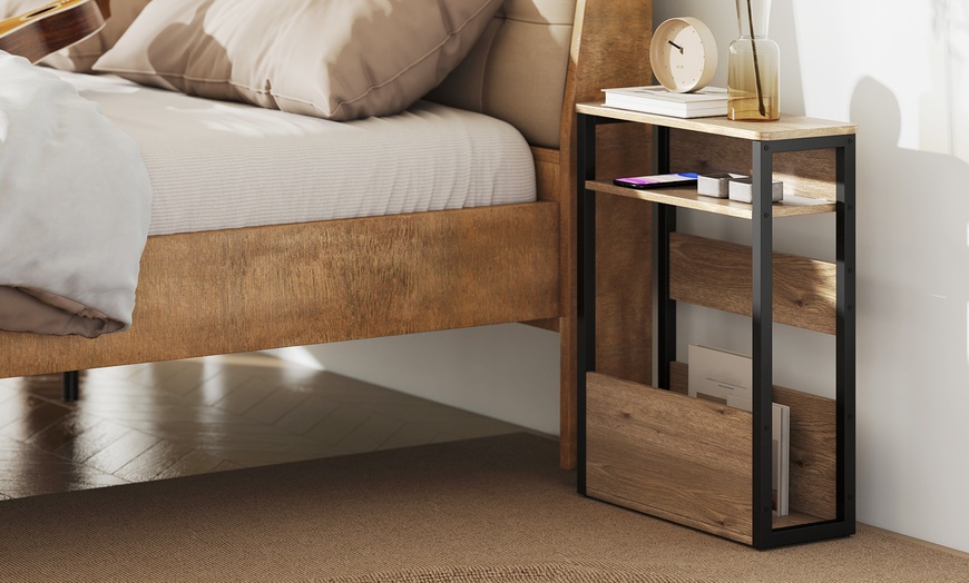 Image 7: HOMCOM Industrial Style Side Table with Storage Shelves