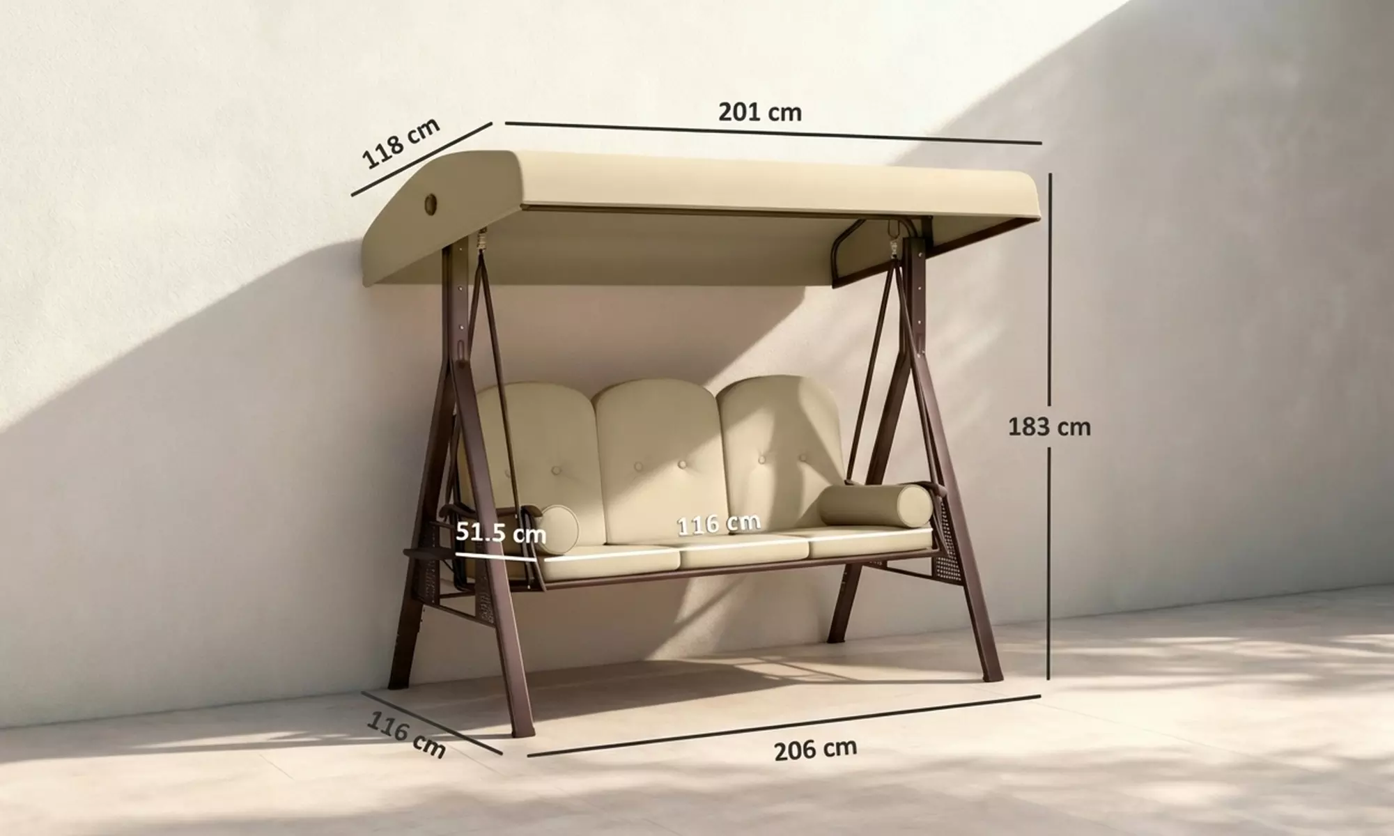 Outsunny 3-Seater Garden Swing Chair with Adjustable Canopy