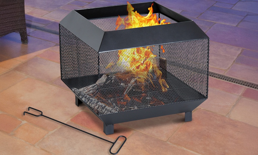 Image 10: Outsunny Square-Shaped Fire Pit Table with Optional Grill Shelf