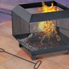 Image 10: Outsunny Square-Shaped Fire Pit Table with Optional Grill Shelf