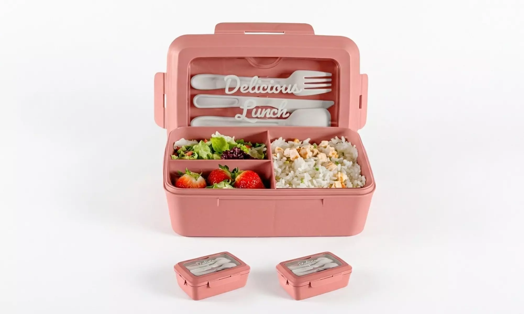 Set van 2 lunchboxen (1300 ml.) met 3 vakken en bestek