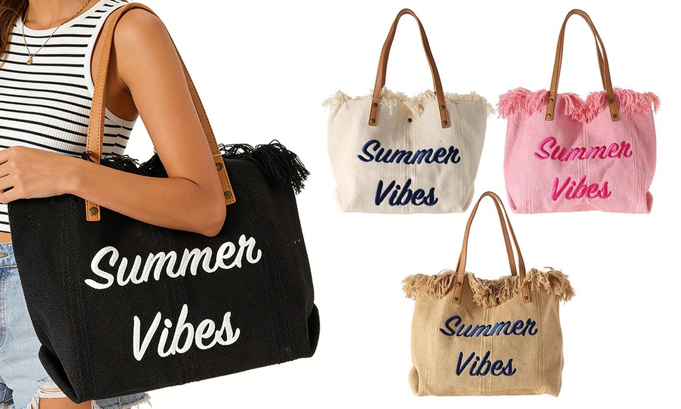 Large Canvas Fringe Summer Tote Beach Bag