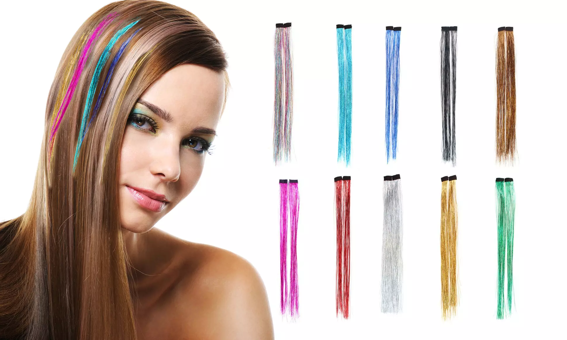 Glitter Clip-In Hair Extensions (10-Pack) - Primary Image