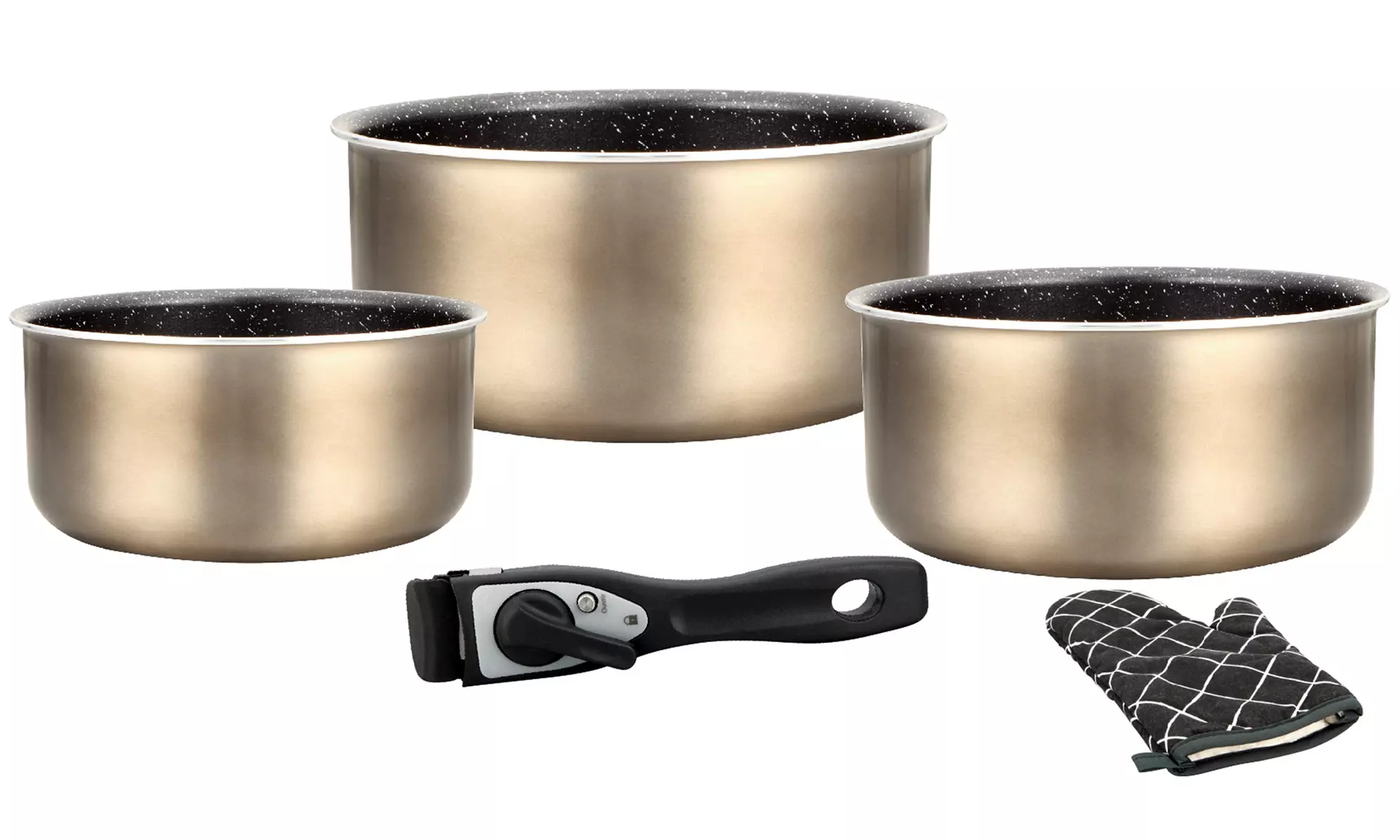 5-, 7-, oder 17-tlg. Herzberg Kochgeschirr-Set mit abnehmbarem Griff
