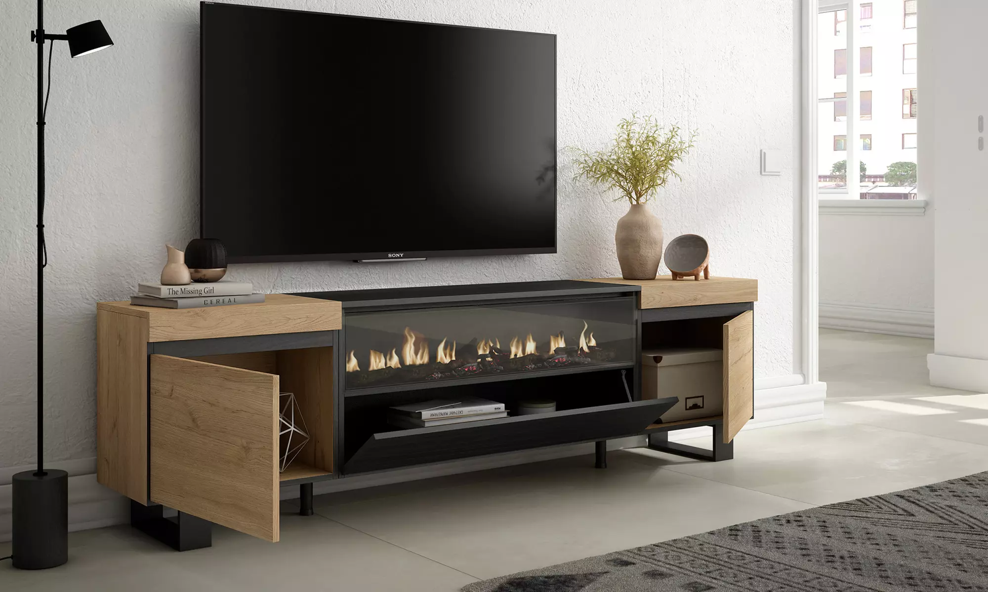 Meuble TV suspendu ou avec pieds en métal