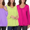 Image 1: Ladies Baggy Fit Ruched Neck Long Sleeve Top