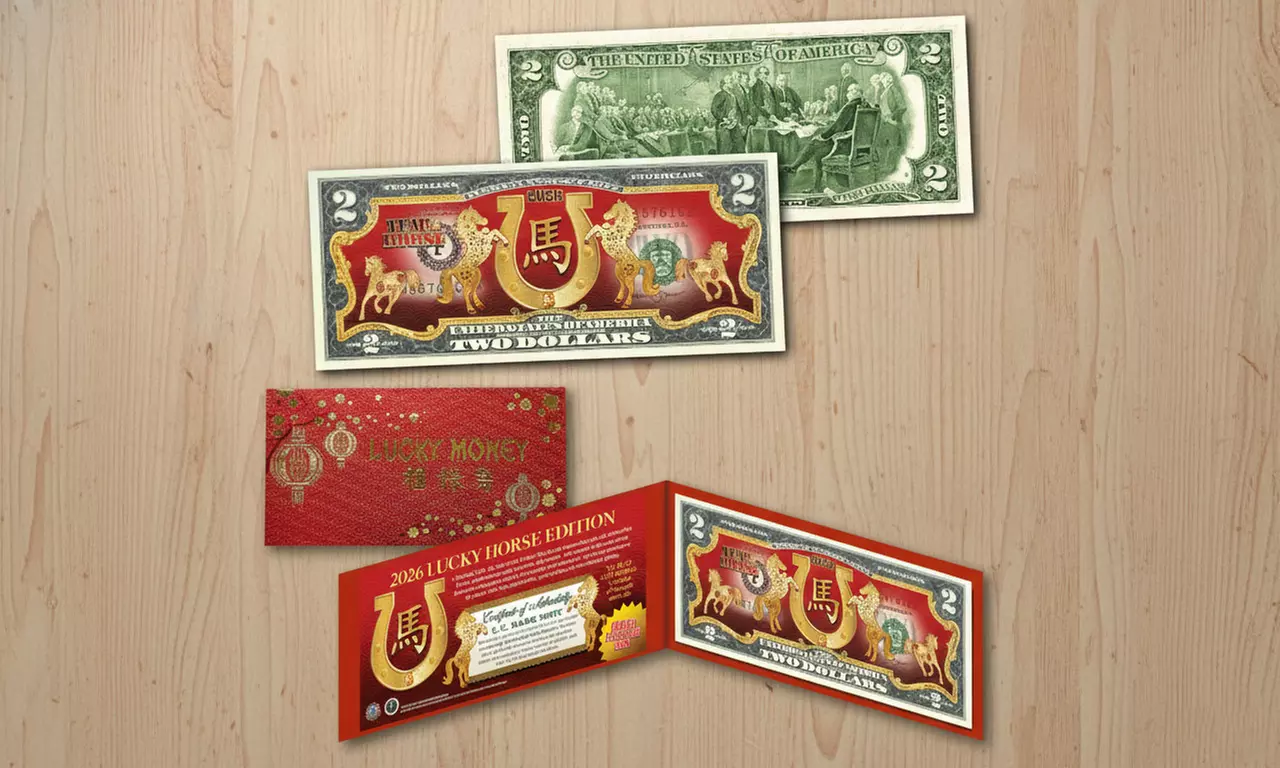 2026 Lucky Horse Shoe Chinese New Year Ltd Edition 2 Dollar Bill - Red Envelope