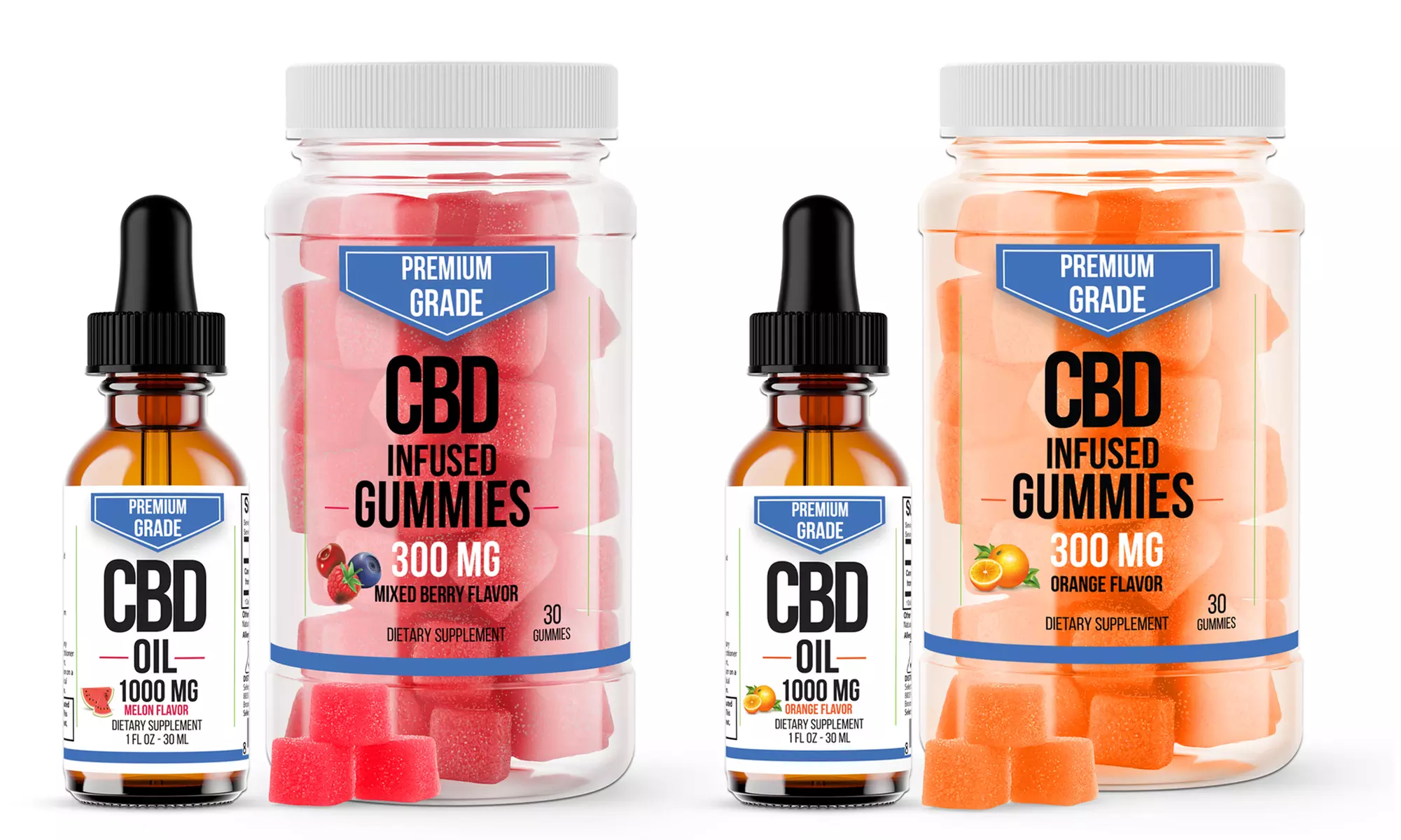 Premium Grade CBD Gummies and CBD Oil Extra Strength Combo Pack (1300mg)