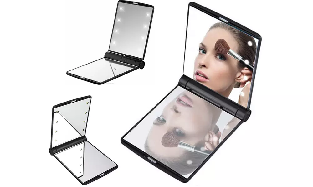 Miroir pliable avec 8 LED, format voyage
