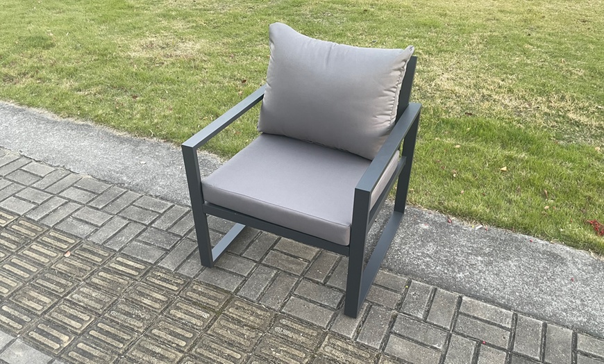 Image 4: Aluminium 5 Piece Garden Sofa Set with 8 Seater Cushion Gas Fire Pit