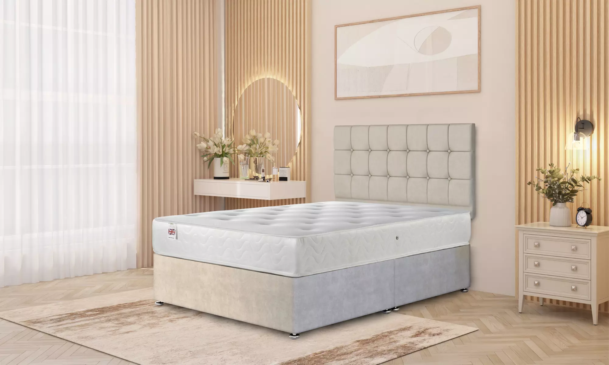 Somnior Cube Velvet Divan Bed Set with Memory Foam Mattress