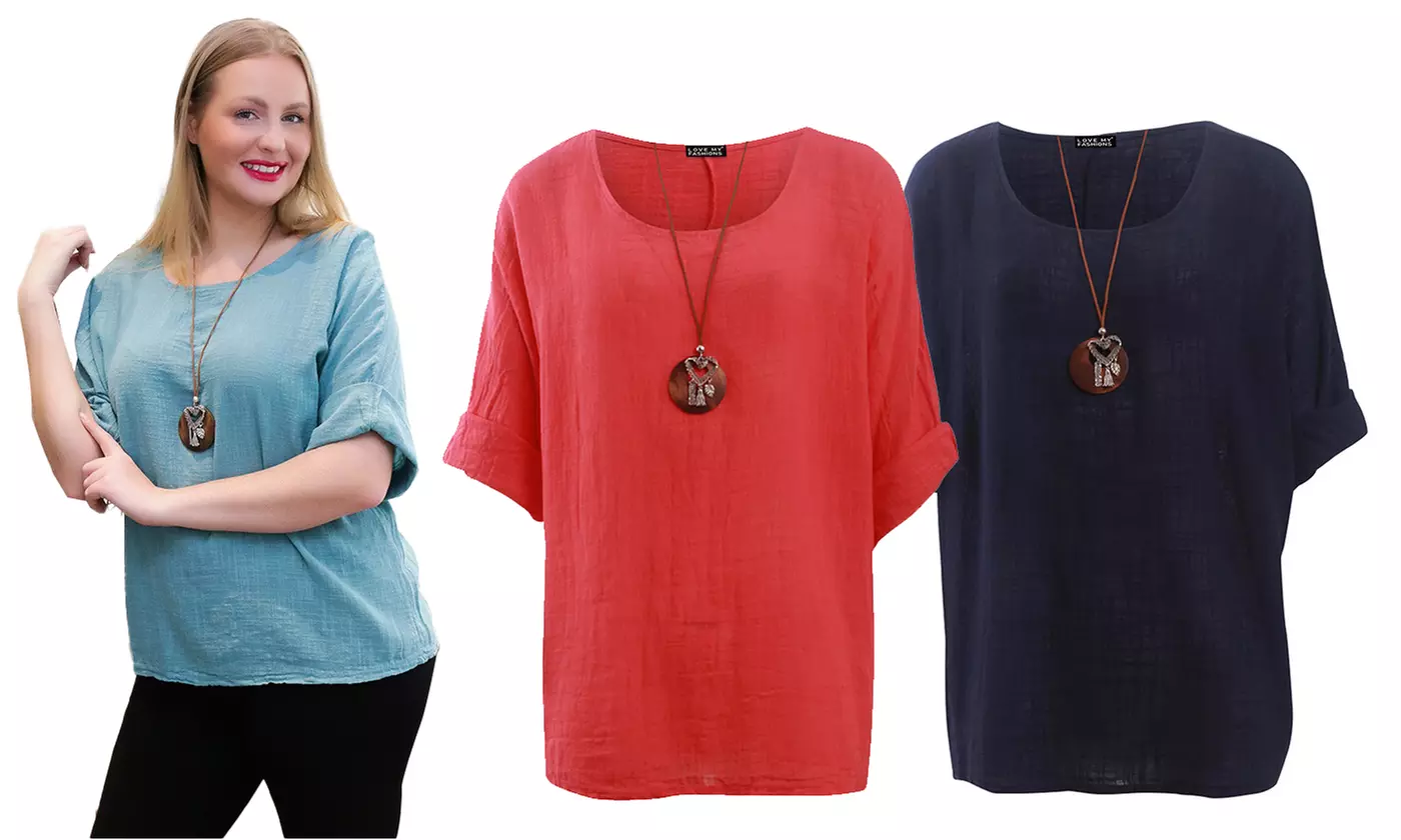 Love My Fashions Women's Plain Necklace Tunic Oversized Top - Primary Image