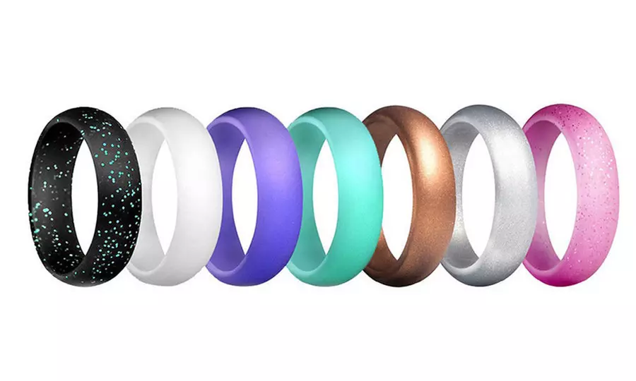 7 Pack Women's Silicone Wedding Bands Set Colorful Rubber Rings
