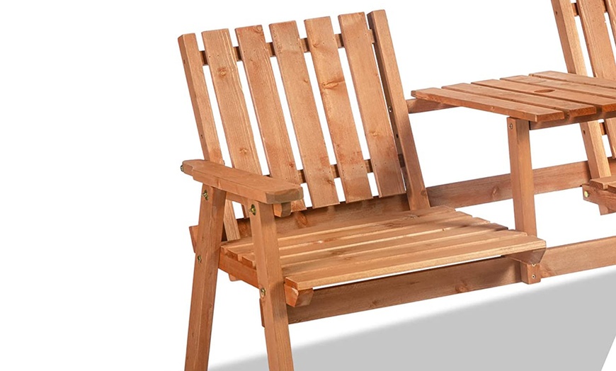 Image 3: Outsunny 2-Seater Wooden Bench with Centre Table