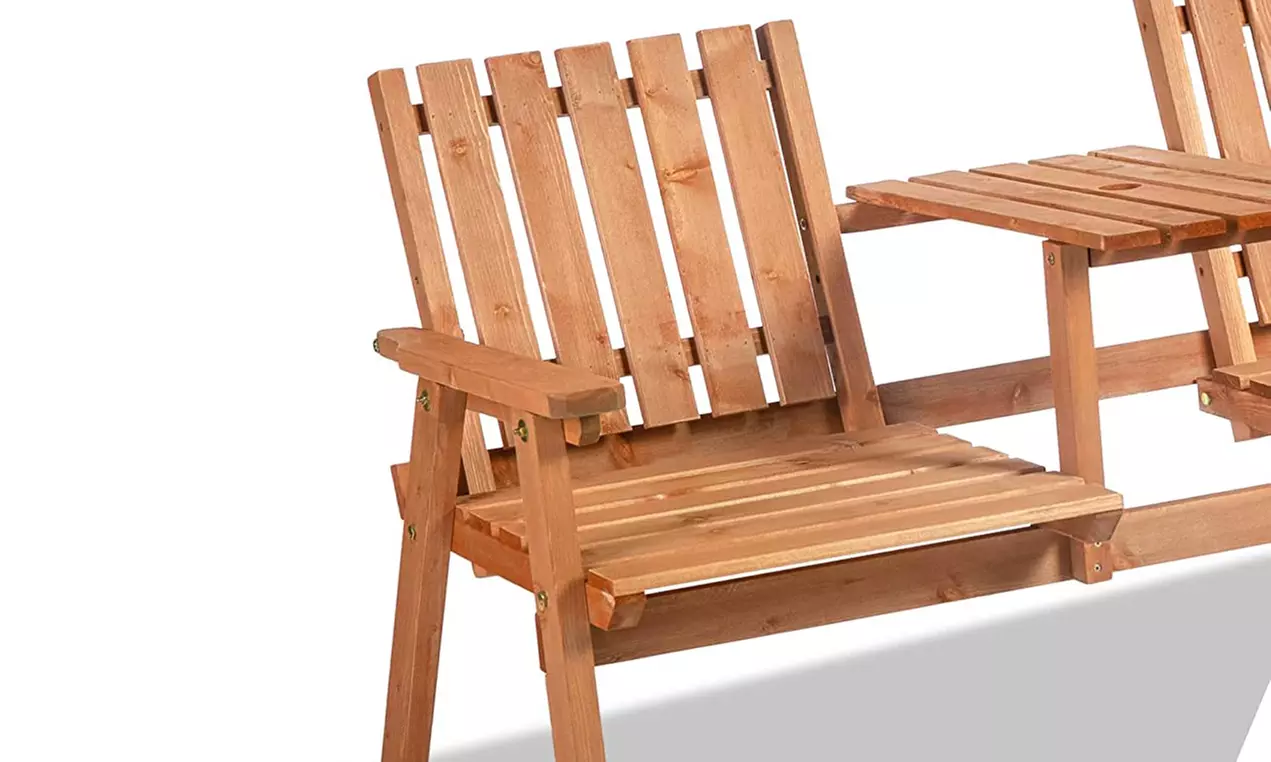 Outsunny 2-Seater Wooden Bench with Centre Table