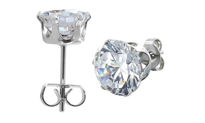 Image 1: Paris Jewelry 14K White Gold Plated 1.25Ctw Round Cubic Zirconia Stud Earrings