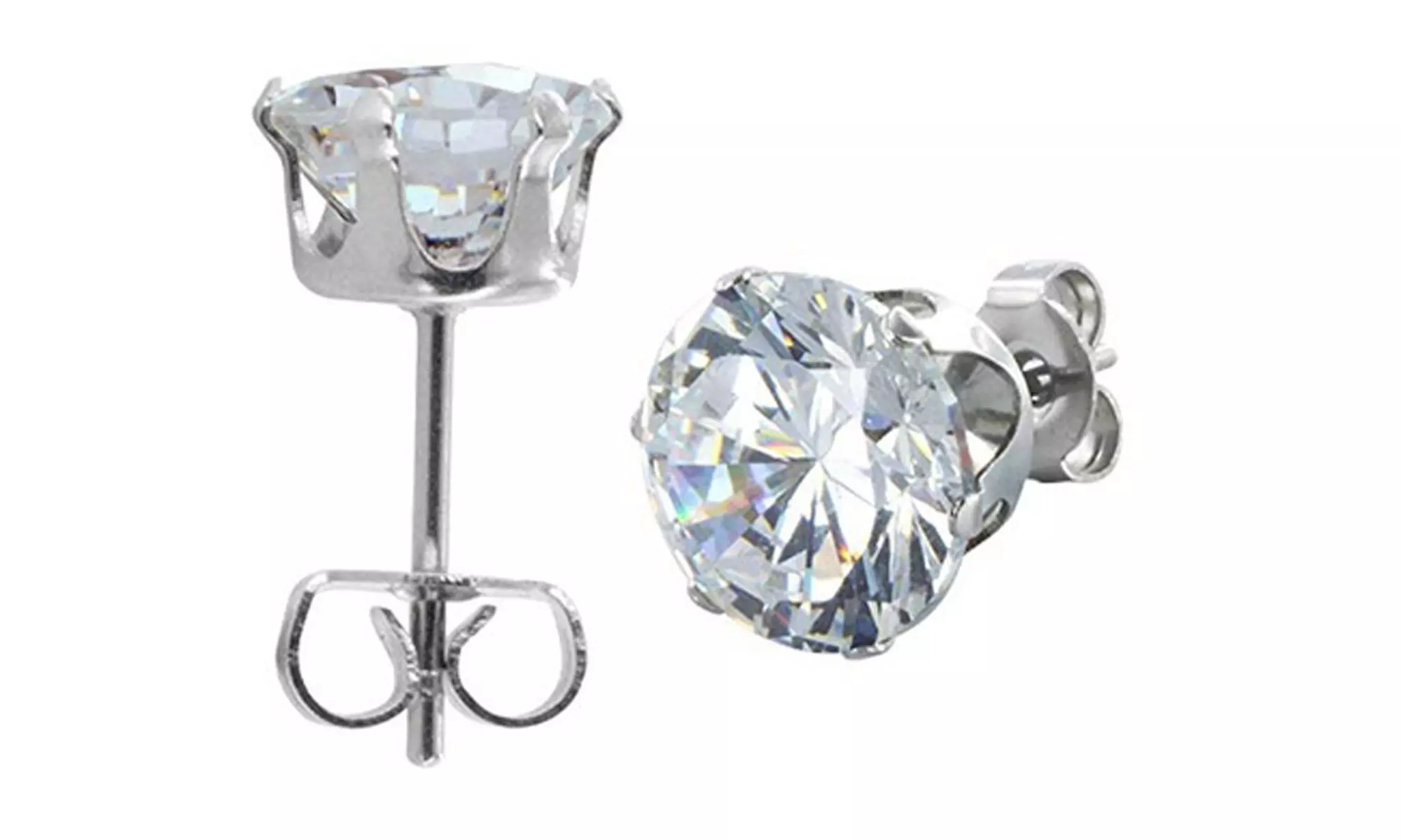 Paris Jewelry 14K White Gold Plated 1.25Ctw Round Cubic Zirconia Stud Earrings