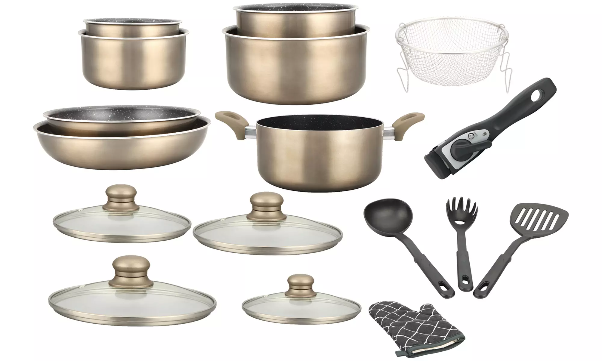 5-, 7-, oder 17-tlg. Herzberg Kochgeschirr-Set mit abnehmbarem Griff
