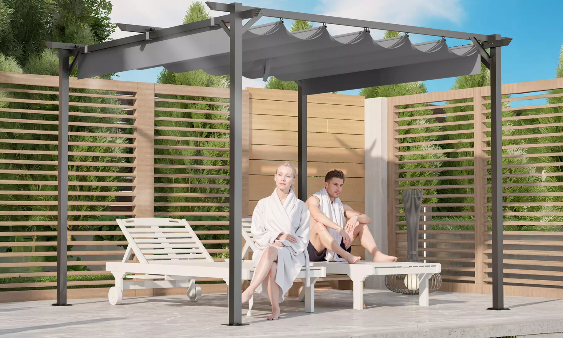 Pergola with Retractable Sun Shade Canopy