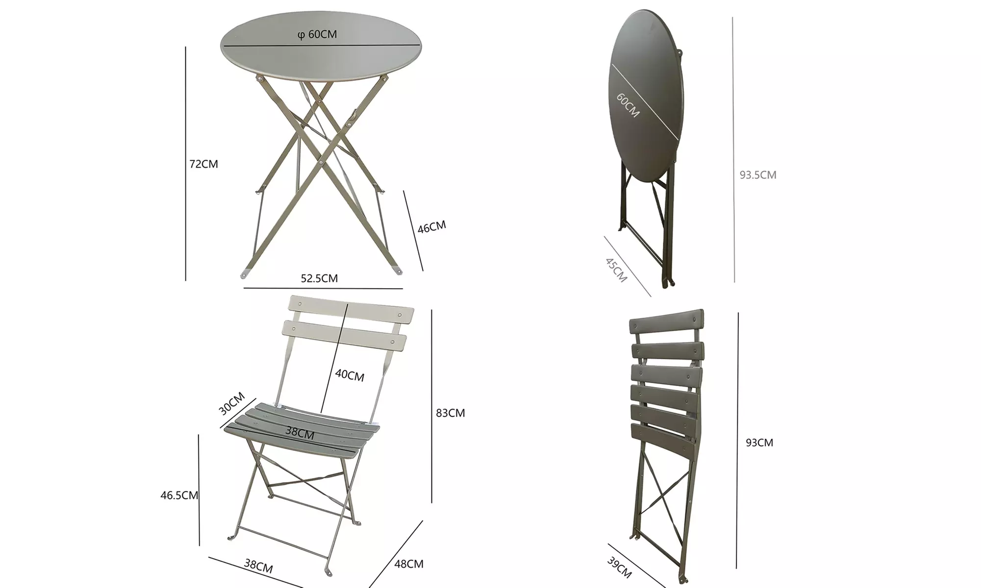 Folding Metal Bistro Garden Furniture Set