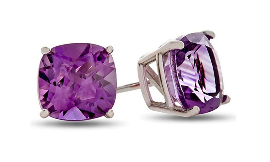 Image 2: Paris Jewelry 14k White Gold Plated 7x7mm Cushion Cut Stud Earrings