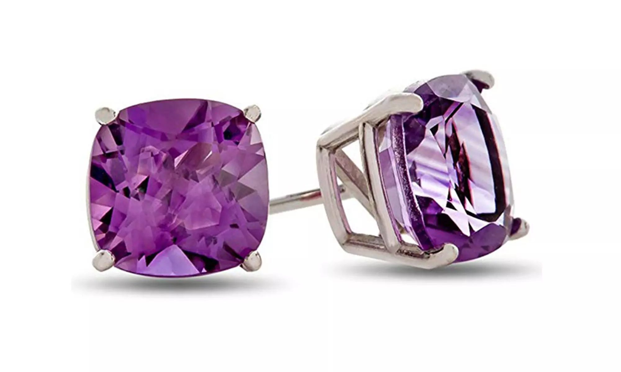 Paris Jewelry 14k White Gold Plated 7x7mm Cushion Cut Stud Earrings