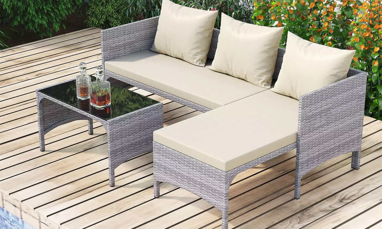 Three Piece Outdoor Furniture Set With Table