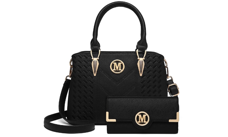 Image 2: PU Leather Texture Design Women's Handbag and Purse Set