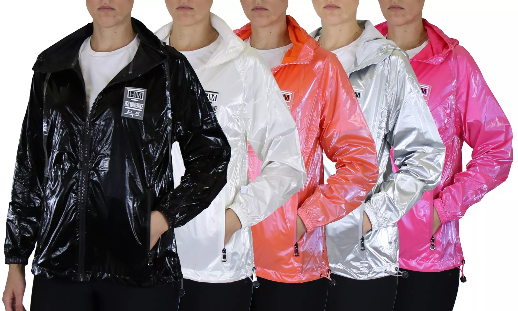 Women's Hooded Shiny Metallic Fashion Windbreaker Jacket (Sizes, S-XL)
