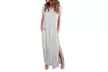 Women Summer Beach Casual Sexy Split Maxi Shirt Dress Short Sleeve Long Dresses - Second Medium
