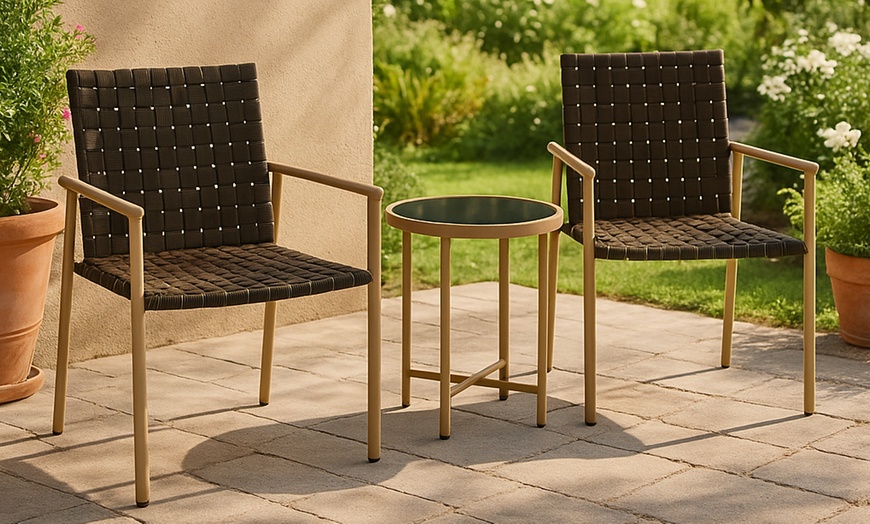 Image 1: 3-Piece Patio Rattan Effect Wicker Bistro Set with Table 